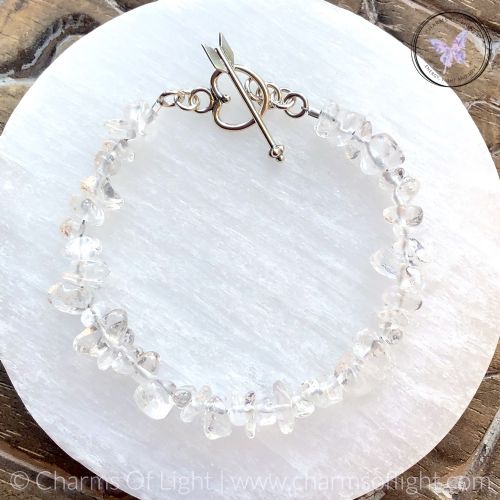 Clear Quartz Chip Healing Bracelet With Silver Toggle Clasp